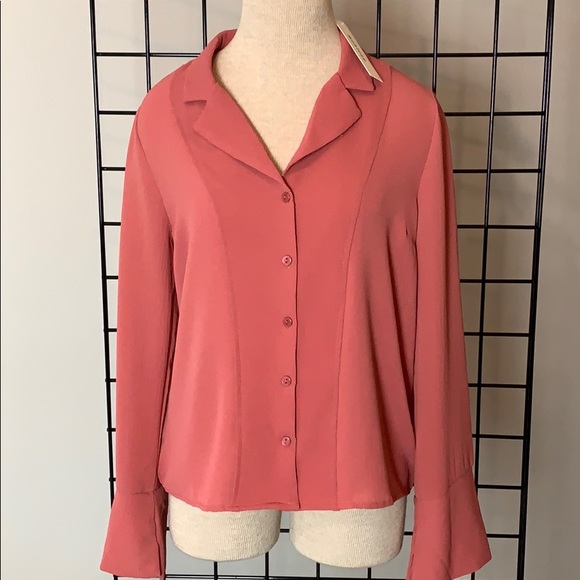 NWT Monteau Button Down Blouse, Salmon L, XL - Picture 1 of 6